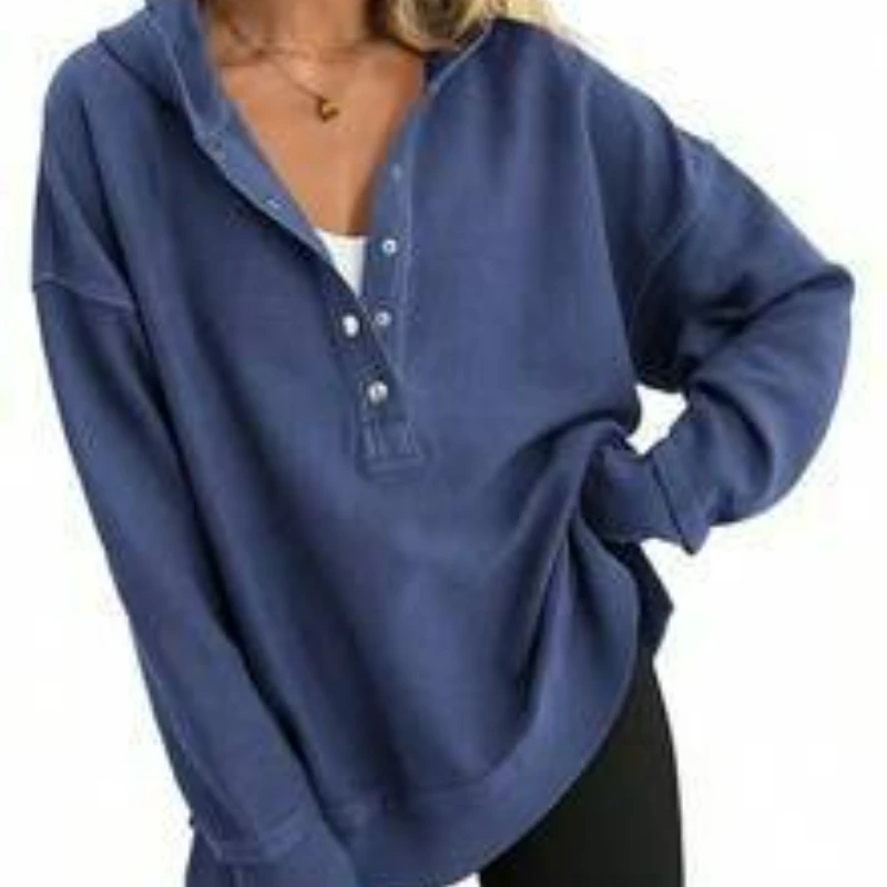 2025 الخريف والشتاء جديد أوروبا أمريكا المرأة هوديي بلون فضفاض رقيقة تنوعا الخامس الرقبة الكتف كم سترة السيدات #6