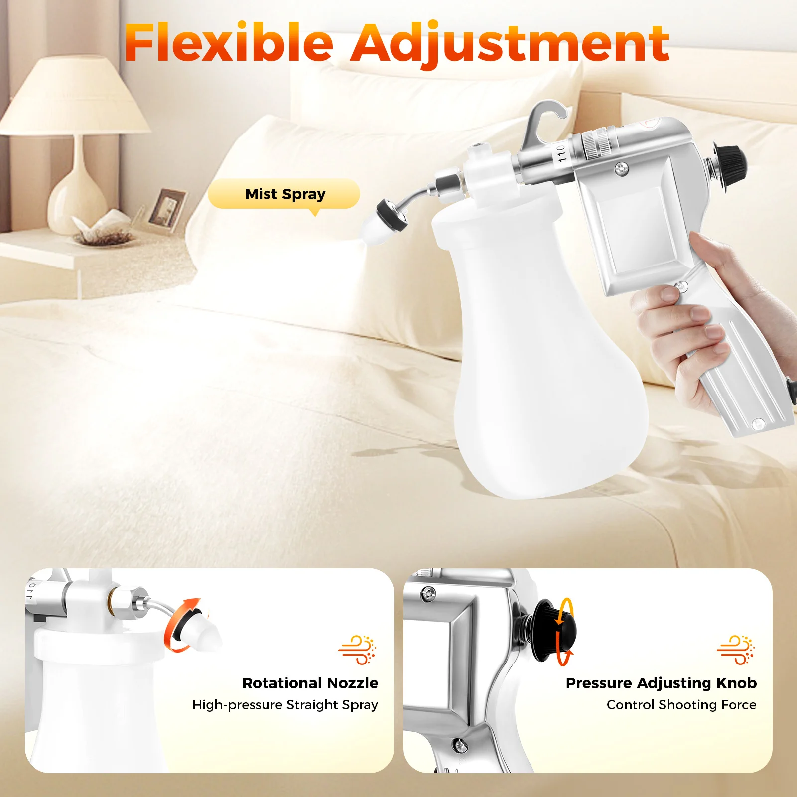 110V 60W Textile Spot Cleaning Gun Decontamination Tool Elbow Nozzle High-efficiency Spot Removal Tool 0.65L/21.9oz Watering Pot Capacity