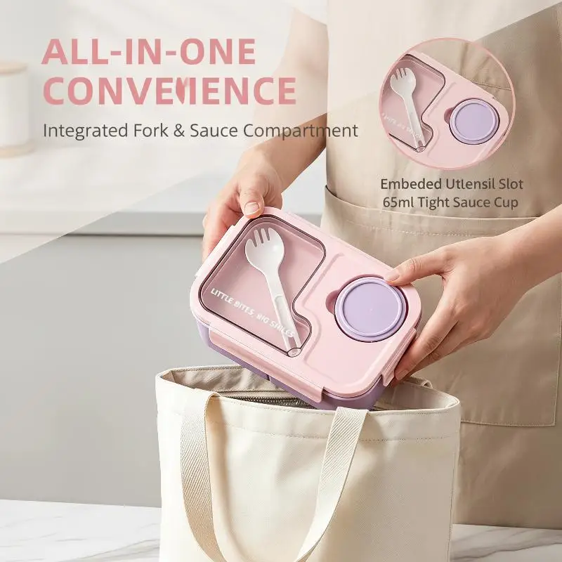 Leak Proof Bento Lunch Box 3 Separate Compartments Sauce Cup Perfect For School Office Picnics Travel