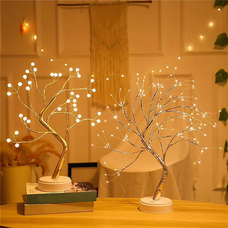 LED Birch Tree Night Light Mini Tree Copper Wire Garland Lamp For Kids Home Bedroom Decoration Fairy Atomsphere Holiday Lighting