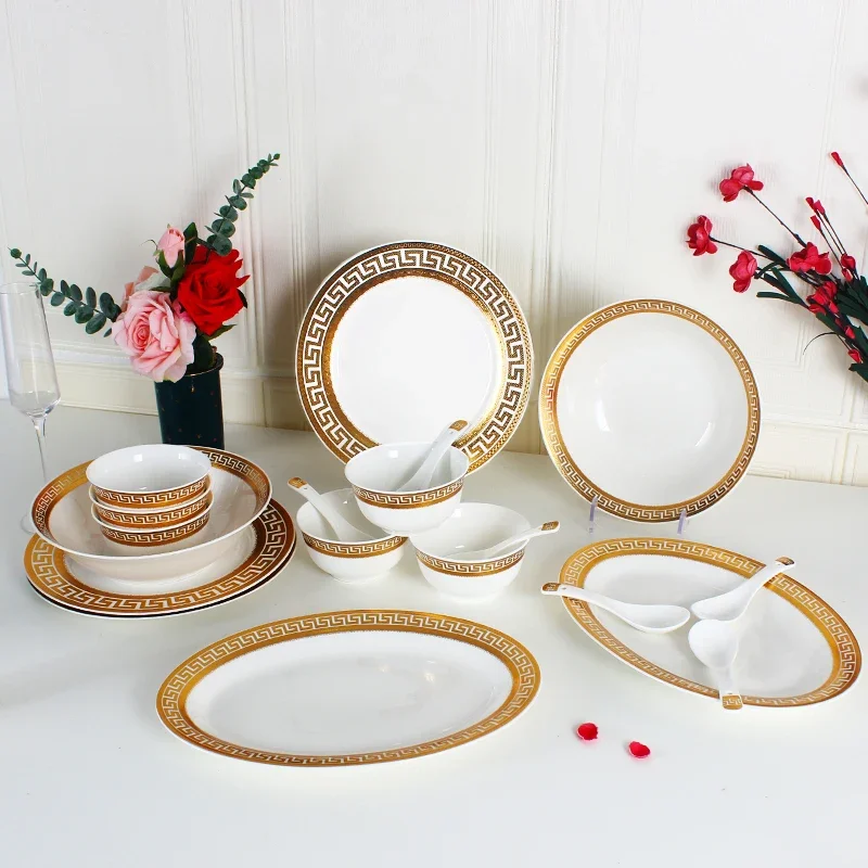 YYHC-China custom factory ceramic plate porcelain luxury embossed royal style new bone tableware porcelain gold crafts