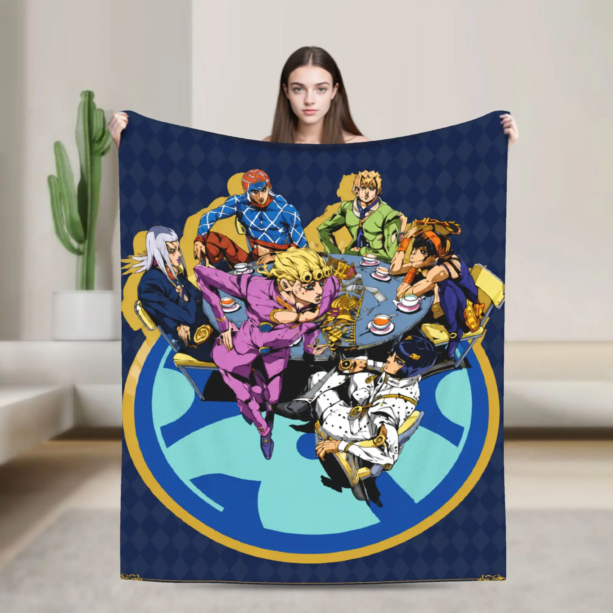 JoJos Bizarres Adventures Blanket Cartoon Anime Flannel Throw Blanket Summer Air Conditioning Decoration Soft Warm Bedspread