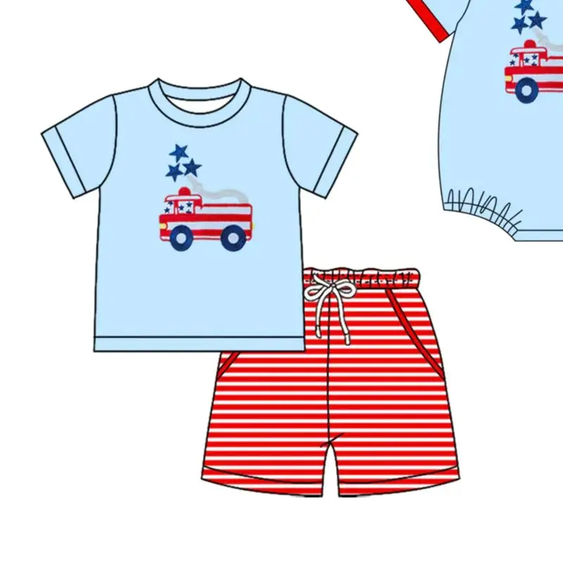New Kids 4th of July Clothes Boy Excavator Popsicle Print Boys Boutique Shorts Sets Baby Rompers