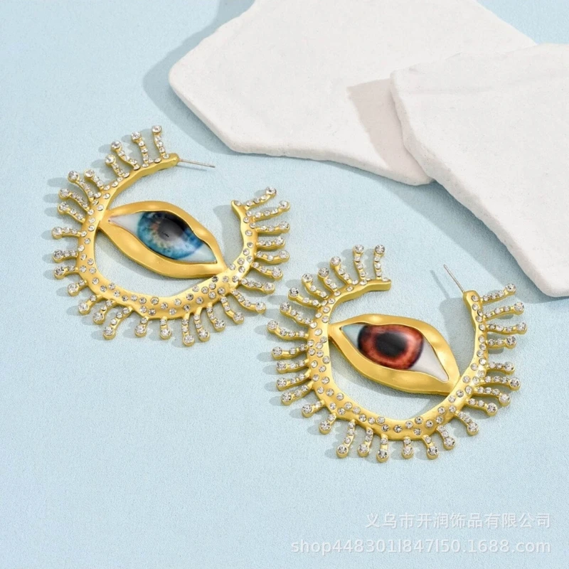 Alien Pupil Earwear Exaggerate Circular Ear Pendant Blue Eye Ear Jewelry Big Hoop Earring Ornament for Women 37JB