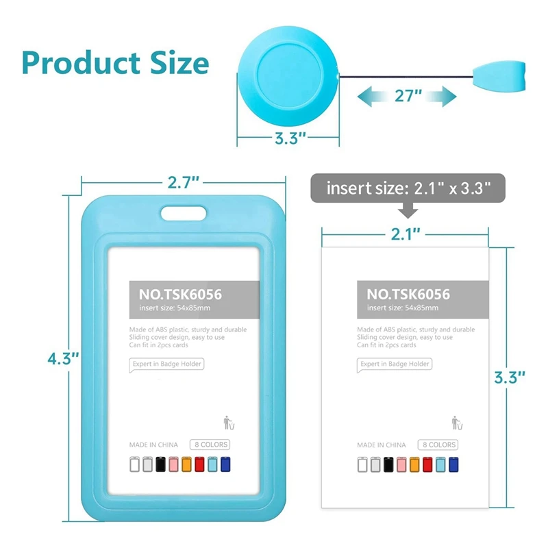 Retractable Badge Holders, Hard Plastic Sliding ID Badge Holder With Retractable Badge Reel Clips , 3 Pack