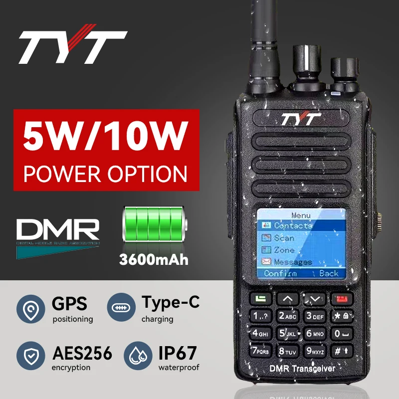 TYT MD-UV390 PLUS 10W GPS 3600mAh AES256 Encryption DMR Digital Radio UV390 IP67 Wateroof MD-UV390 Dual Band Walkie Talkie