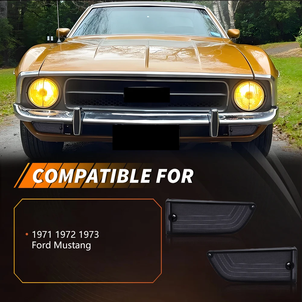 2Pcs For 1971 1972 1973 Ford Mustang Front Bumper Turn Signal Light Parking Light DRL Light Cover W/Gaskets No Bulb/Socket