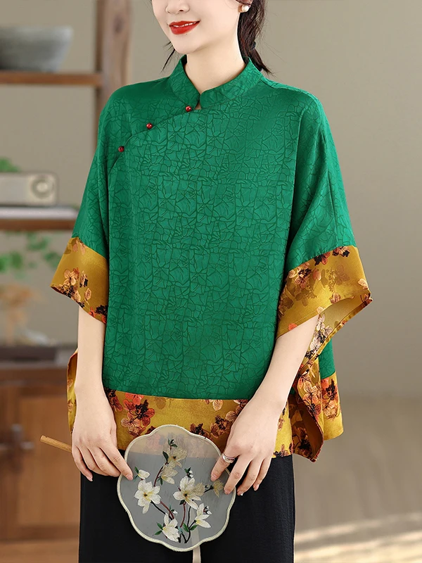 

Fashionable Chinese Style Shirt Women's Summer New Arrival Two-Piece Set with Button Detail Xiangyun Silk Casual Wear