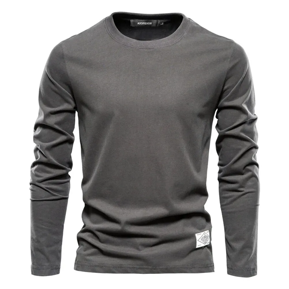 100% Cotton Long Sleeve T Shirt For Men Solid Spring Casual Mens T-shirts High Quality Male Tops Classic Clothes Men\'s T-shirts