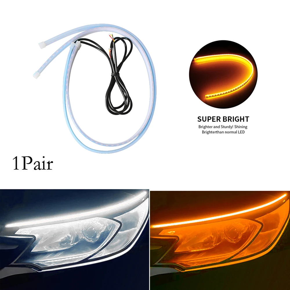 

1Pair Start Scan DRL Car Daytime Running Light Flexible Waterproof LED Strip Sequential Turn Signal Light For Auto Headlight 12V