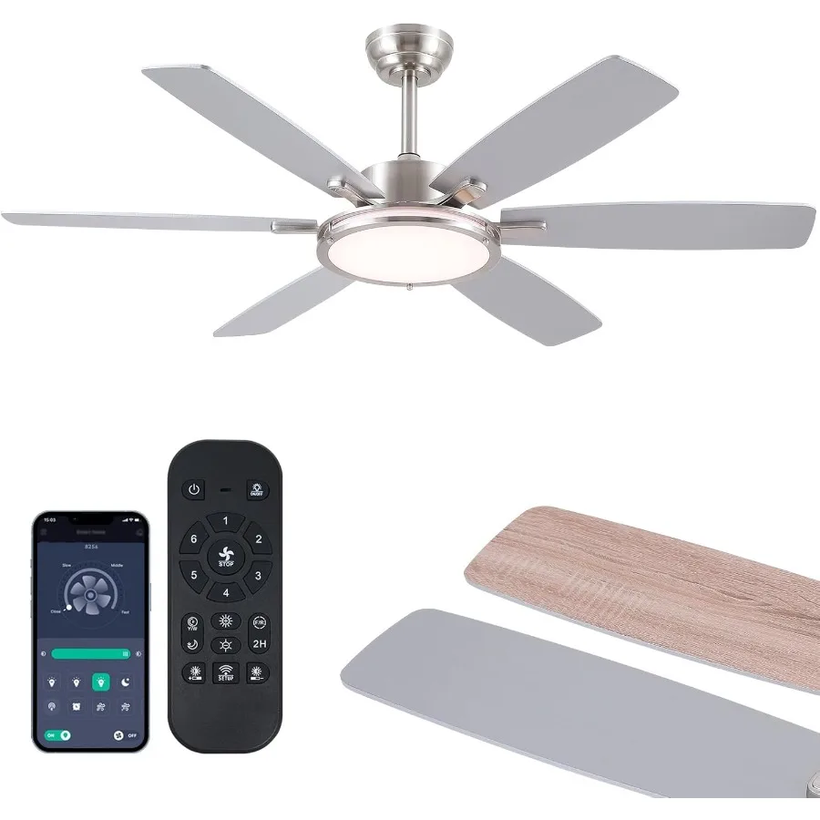 

50 Modern Indoor Ceiling Fan with Light and Remote APP Control Featuring DC Reversible Motor for Quiet Operation Across 6 Speed