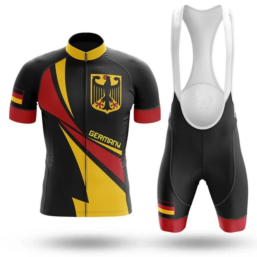 POWERBAND Germany NATIONAL SHORT SLEEVE CYCLING JERSEY SUMMER CYCLING WEAR ROPA CICLISMO+BIB SHORTS