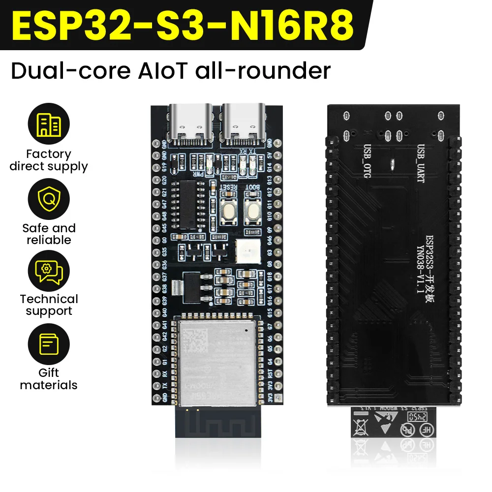 ESP32-S3-N16R8 Entwicklungsboard 44-poliger Typ-C-Anschluss unterstützt automatischen Download der Erweiterung in Industriequalität und mit 4 Modellen