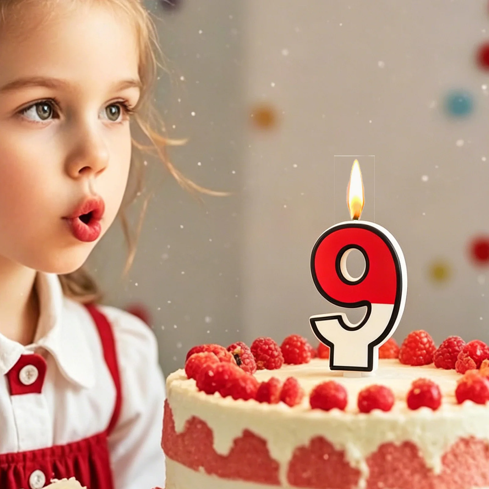 Cartoon Red and White Birthday Cake Candle Numeral Birthday Cake Topper for Animated Decoration Cartoon Party Supplies