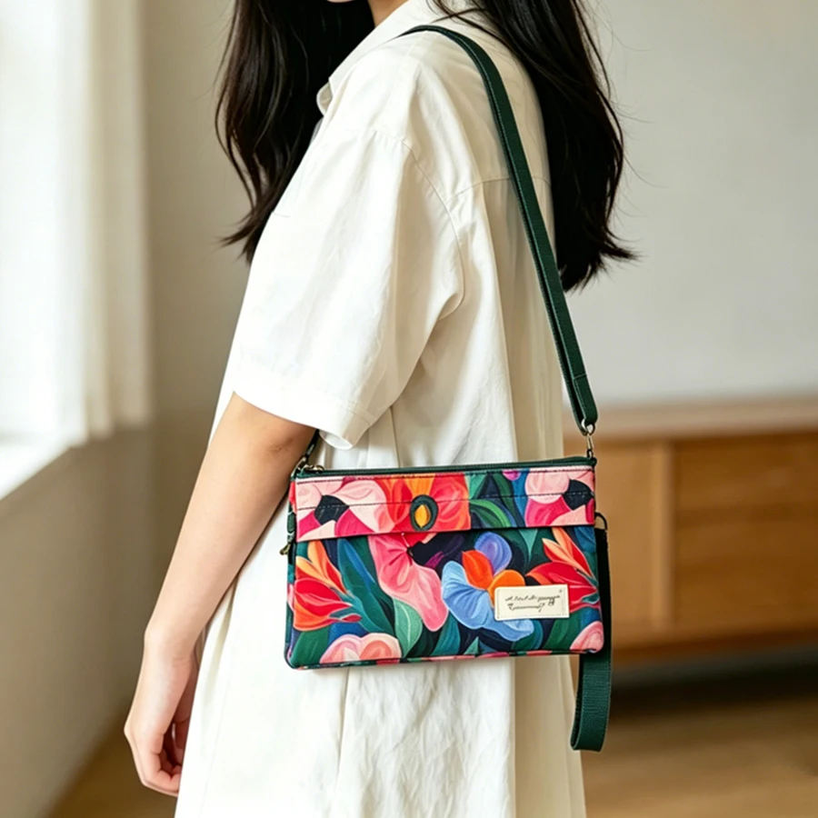 Modische Stofftasche im Landhausstil mit mehrschichtigem Diagonalkreuzstich aus Baumwolle für Damen, geeignet für Mobiltelefone. – Detail 9