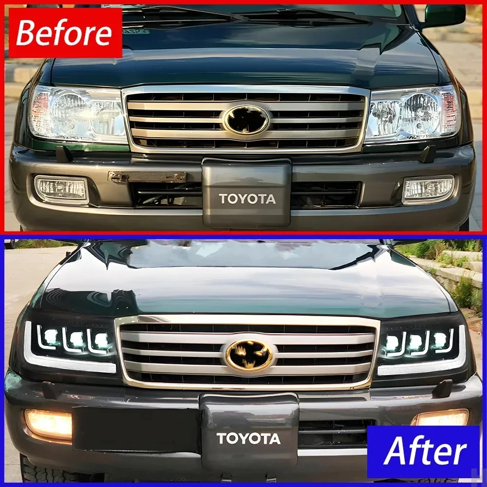 Upgraded Car Front Lamps for Toyota Land Cruiser LC100 1998-2007 Auto Headlights Assembly LED 3 Projector Lens Tool Accessories