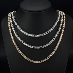 Hip Hop 4mm Tennis Chain Necklace Silver Gold Plated Iced Out Link Chain Necklaces For Women Men Fashion Charm Jewelry Gift