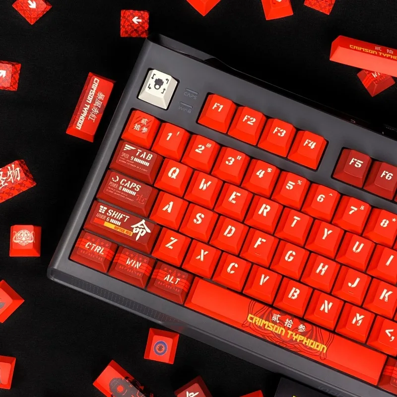 Crimson Typhoon Theme Anime Keycaps Mechanical Keyboard PBT Custom Cute Keycaps PC Gaming Keyboard Accessories Collection Gifts
