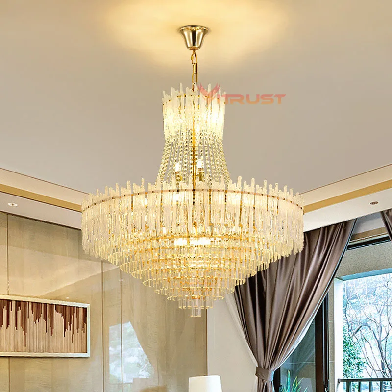 

Staircase Crystal Chandelier Lamp Villa Led Cristal Chandelier Gold Hanging Lighting Fixture Hotel Lobby Duplex Chandelier Lamp