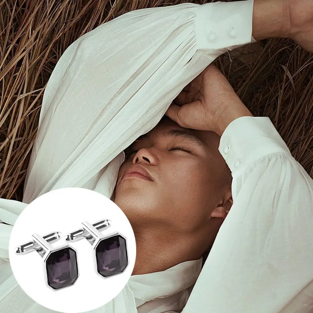 1Pair Female Cuff Link Rhinestone Cufflink Elegant Geometric Shape Polished Alloy for Women Men Formal Shirt Party Outfit