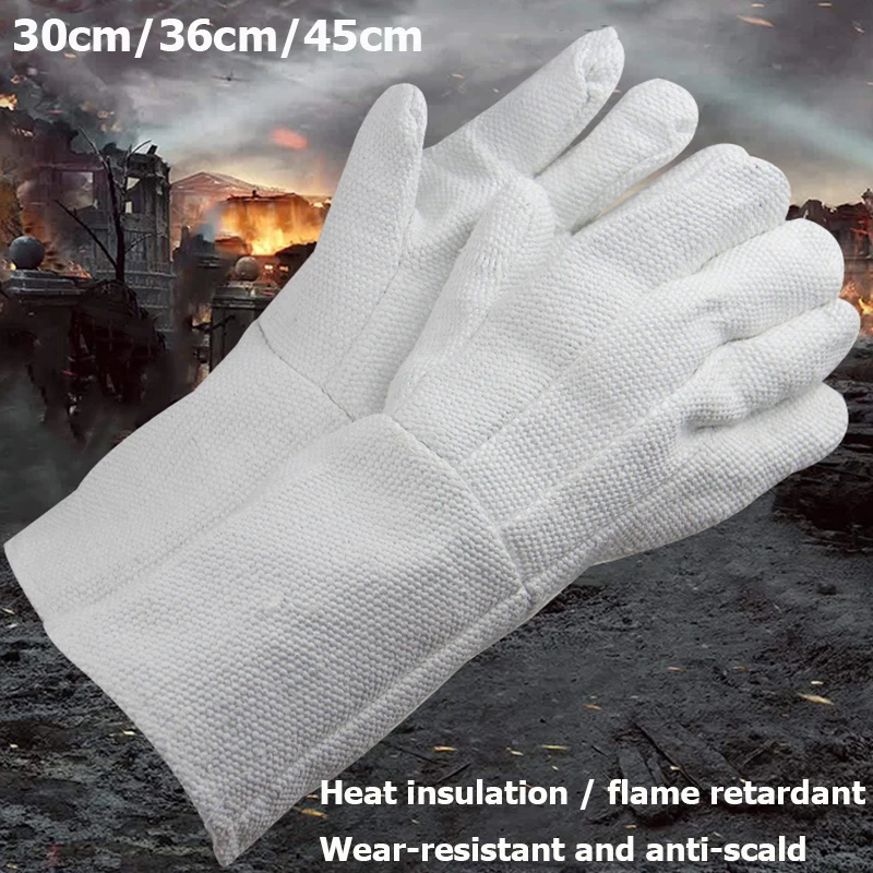 30/36/45CM Long High-Quality Insulation Protection Metal Glass Manufacturing Work Gloves Five-Finger Type Fire Gloves