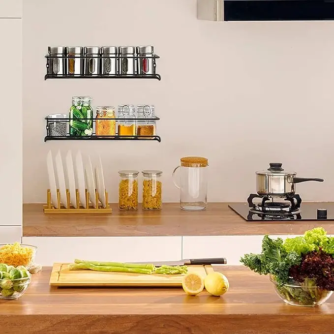 Non Perforated Metal Kitchen Storage Rack Minimalist Wall Mounted Storage Household Seasoning Rack Spice Storage Drainage Rack