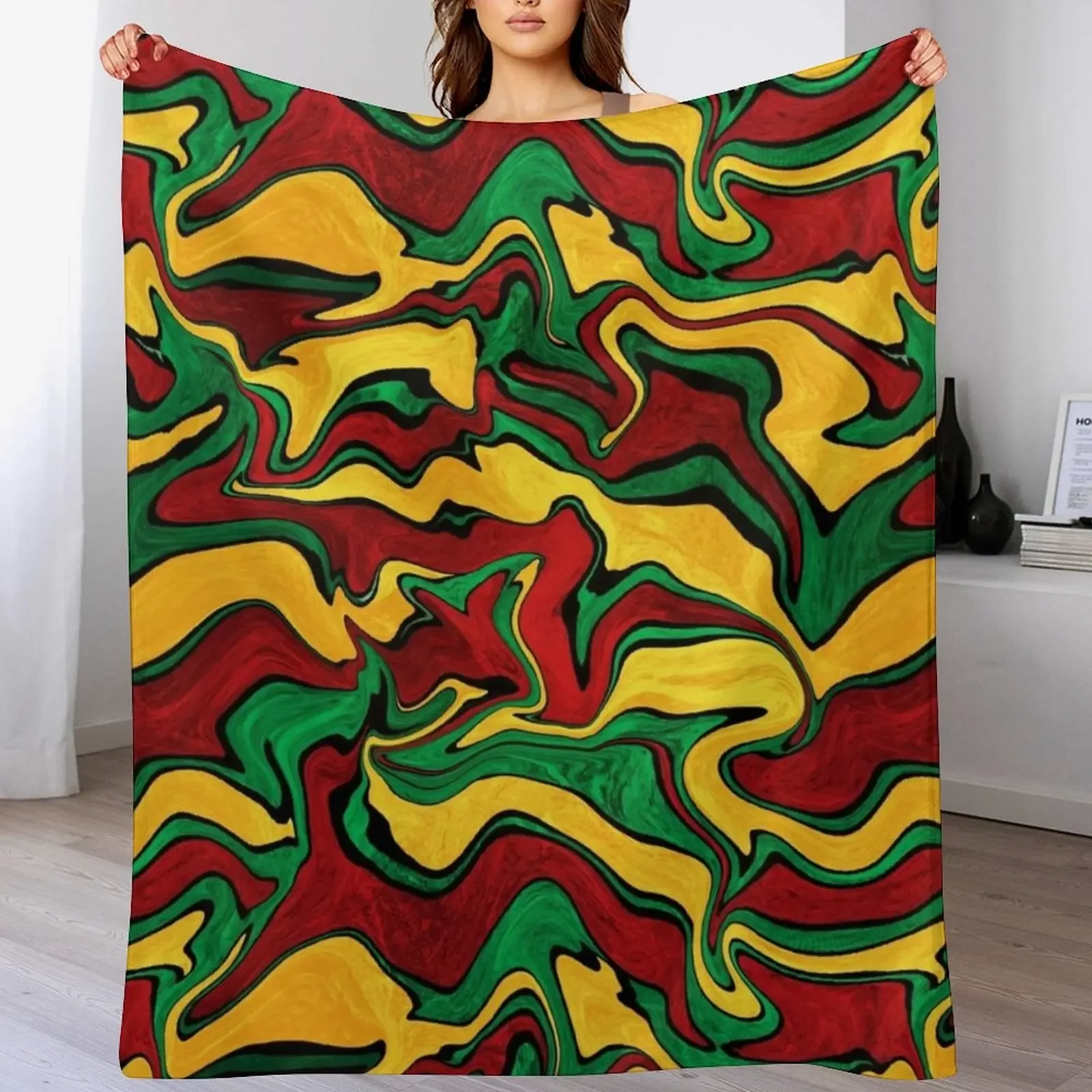 

Liquify art with rasta colors, Rastafarian swirl pattern Throw Blanket for sofa for winter Plush Soft Plush Plaid Blankets
