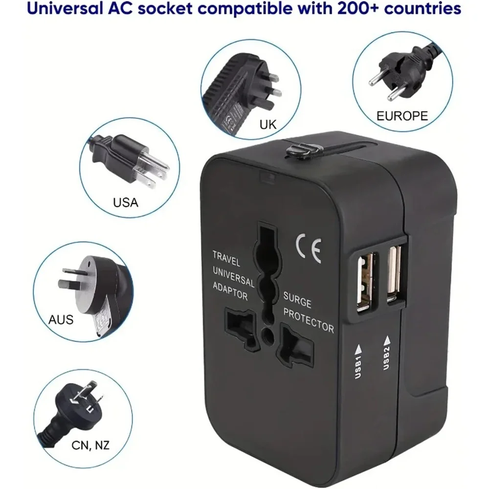 Adaptador de Viaje Universal con Doble Puerto USB, Adaptador de Enchufe de Reino Unido a UE, Cargador de Pared, Convertidor de Corriente Alterna para EE. UU., UE, Reino Unido y Australia