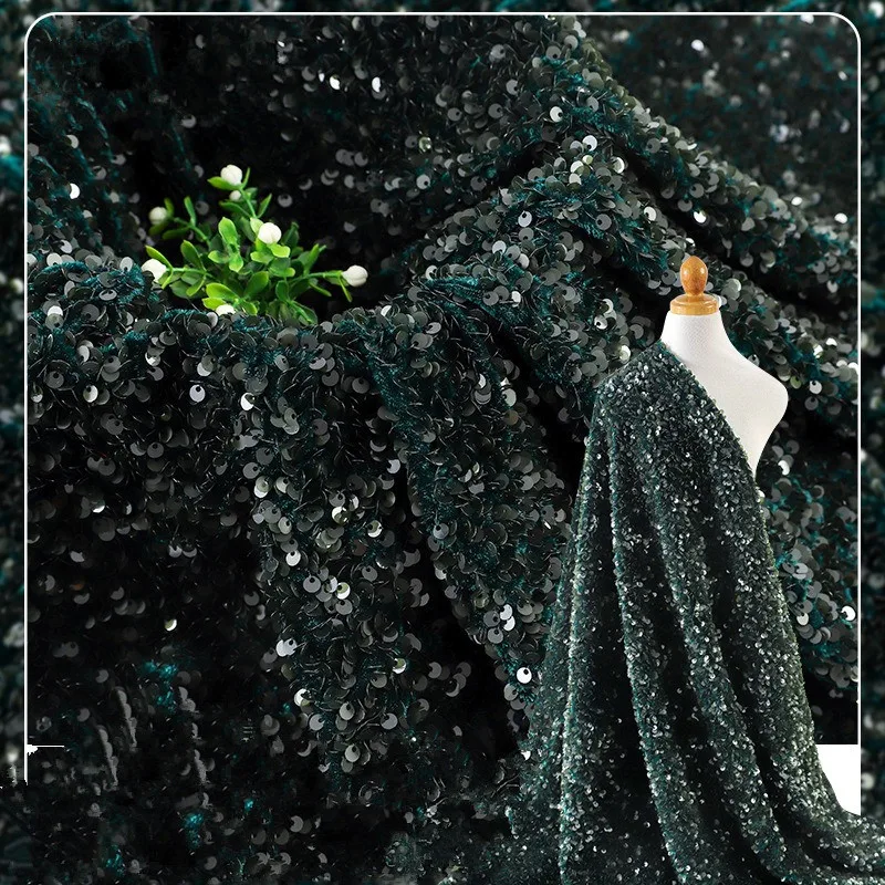 

5mm Velvet Sequin Wedding Dress Embroidery Fabric Hanging Sequins Cloth for Stage Costume Dress Embroidery Textile Wide 125cm