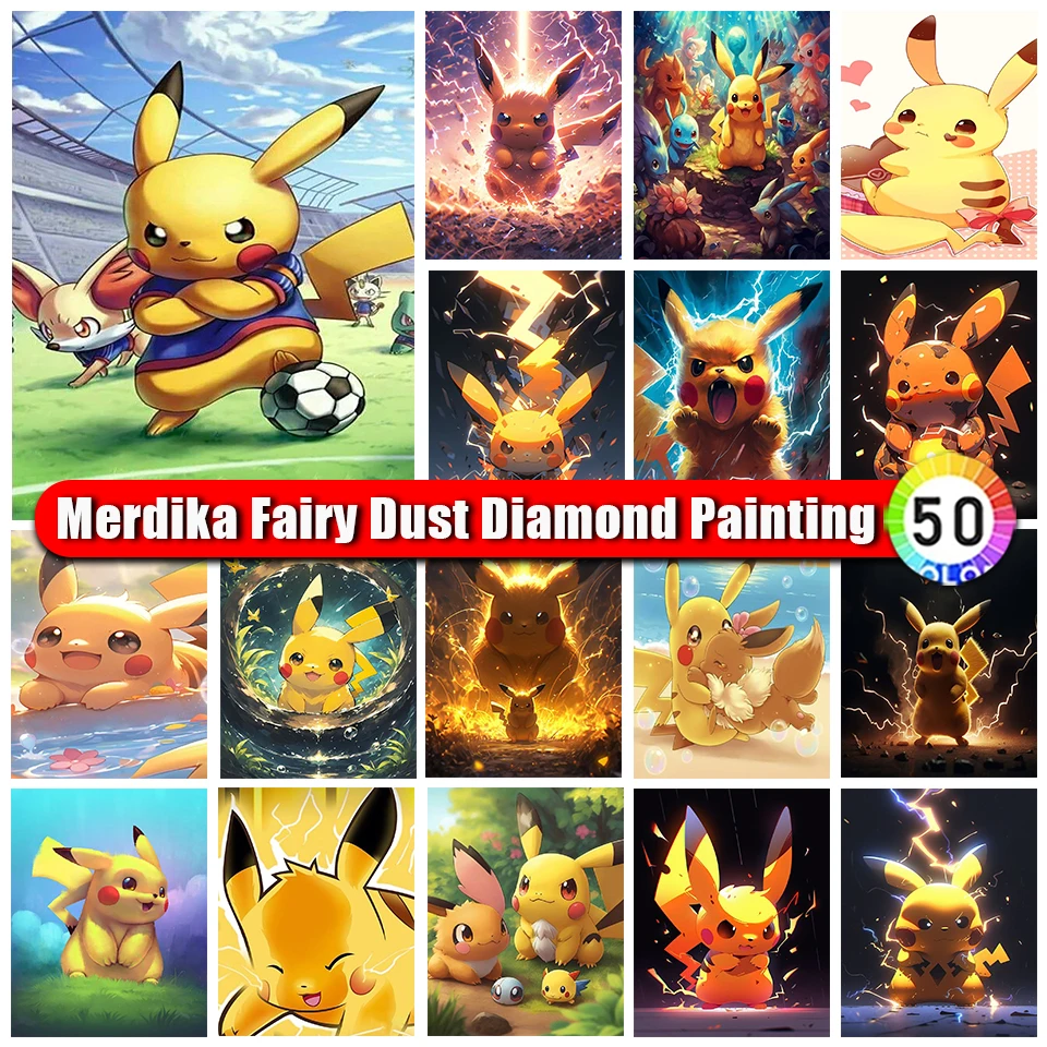 

Merdika Fairy Dust Diamond Painting Pokémon Pikachu Mosaic Embroidery Diamond anime Diy Rhinestones Children's Room Decor Gift