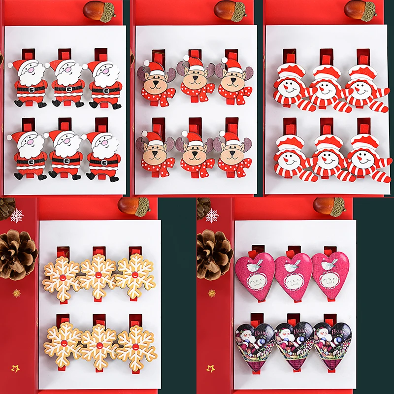 6 stücke Frohe Weihnachten Holz Clips Santa Schneemann Elch Foto Wand Clips Weihnachten Baum Dekoration Für Home DIY Foto Pegs neue Jahr Geschenke