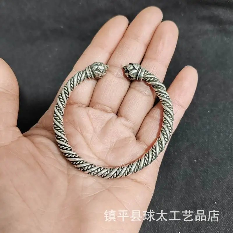 -Style Copperware, Antique White Copper, Miao Silver Twisted Wire Open Bangle