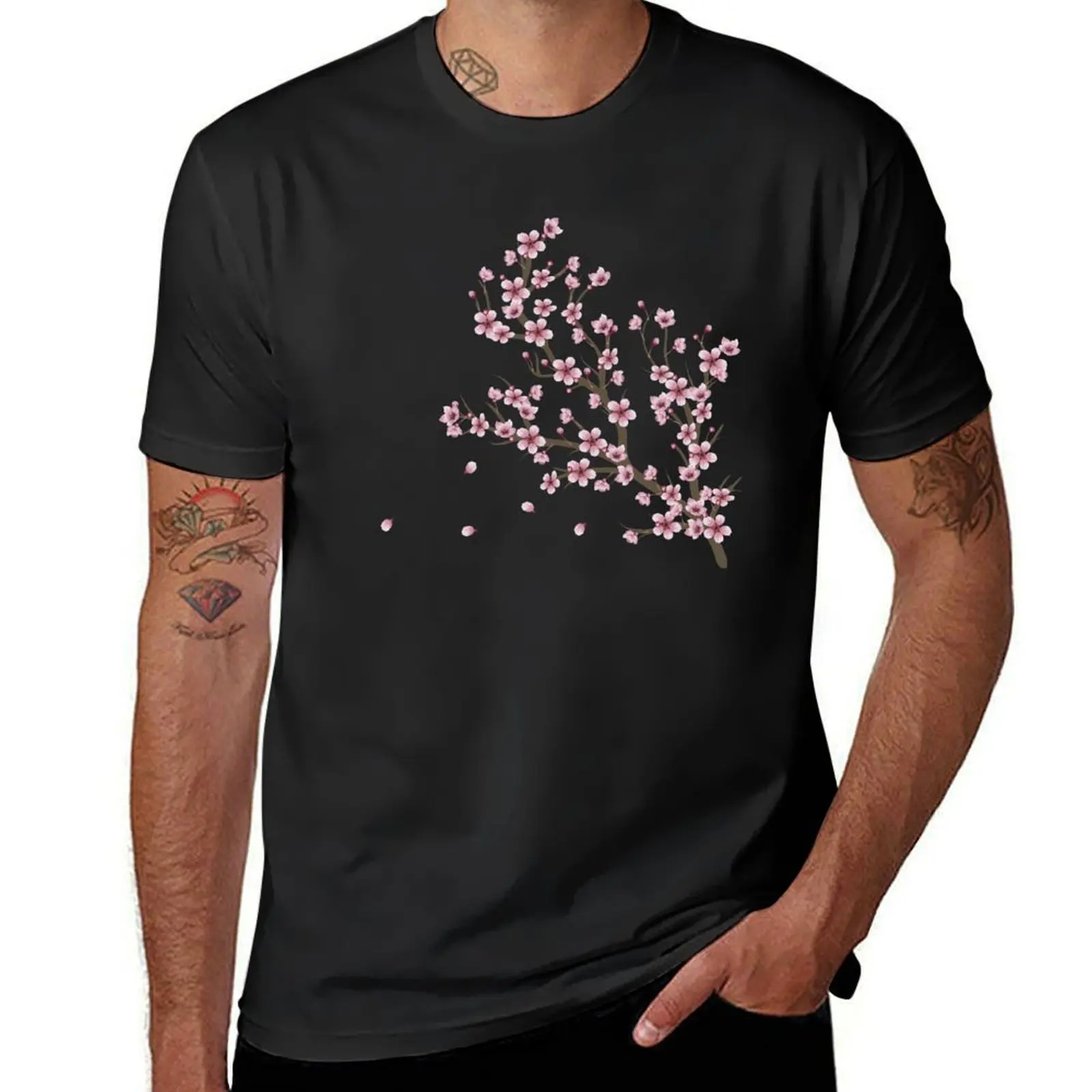 Blooming Sakura Branch design t-shirt abbigliamento estetico vintage magliette pesanti ad asciugatura rapida per uomo