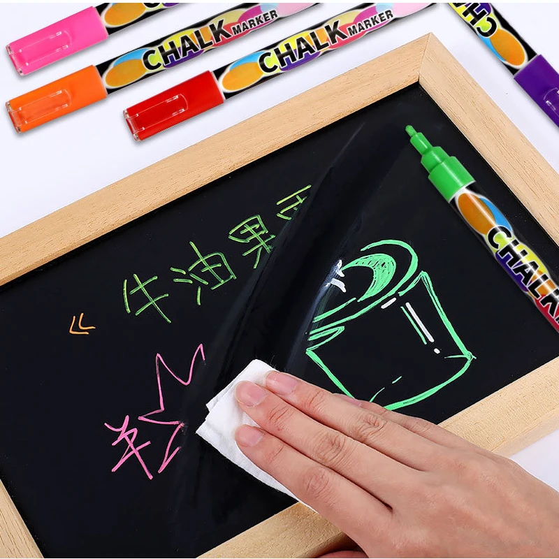 8 Colors 6mm Liquid Chalk Erasable Highlighter Fluorescent Marker Pen For Whiteboard Graffiti LED Advertisement Chalkboard Pen