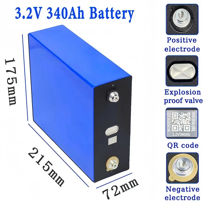 【عامل البطارية】بطارية Lifepo4 قابلة لإعادة الشحن 3.2 فولت 340 أمبير في الساعة 10000 دورة فوسفات حديد الليثيوم لعربة 12 فولت 24 فولت خالية من الضرائب