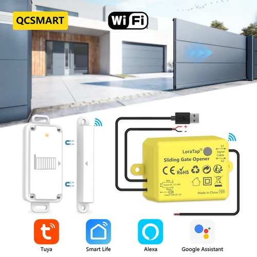 Controlador de abridor de puerta corredera QCSMART, Sensor de puerta impermeable IP65, carga USB, funciona con Tuya Smart Life, Google Home, Alexa