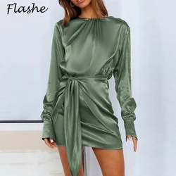 Sexy Women Dress O Neck Long Sleeve Shirt Dresses For Women Casual Mini Dress Long Sleeve Lace Up Party Dress