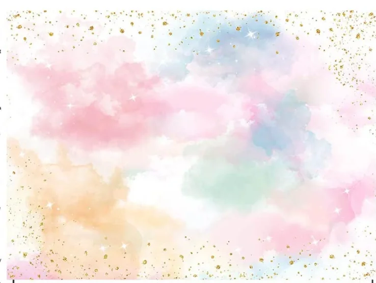 สีสัน Cloud Pastel Rainbow ฉากหลังเจ้าหญิงสีน้ำ Rainbow Sky Golden Dots วันเกิดของตกแต่งงานปาร์ตี้เด็กไวนิล