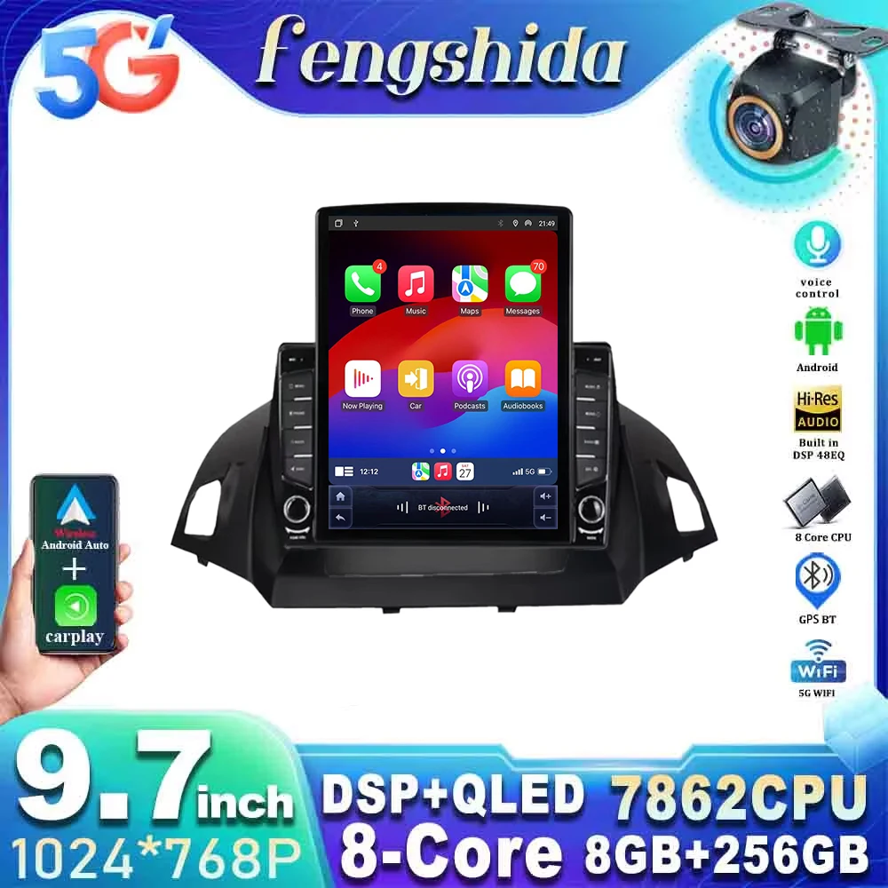 9.7 ''Android Wireless CarPlayสําหรับFord C-MAX Kuga 2 Escape 3 2012 - 2019 รถมัลติมีเดียCarplay 5G WIFI GPSไม่มี 2din DVD