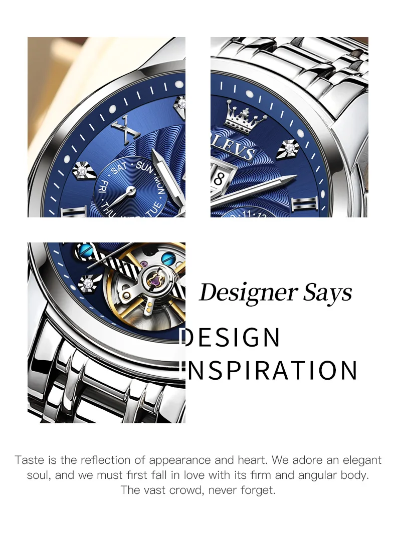 OLEVS 9910 Brand Original Authentic Watches for Man Luxury Gift Box Steel Belt Multifunctional Tourbillon Mechanical Men's Watch