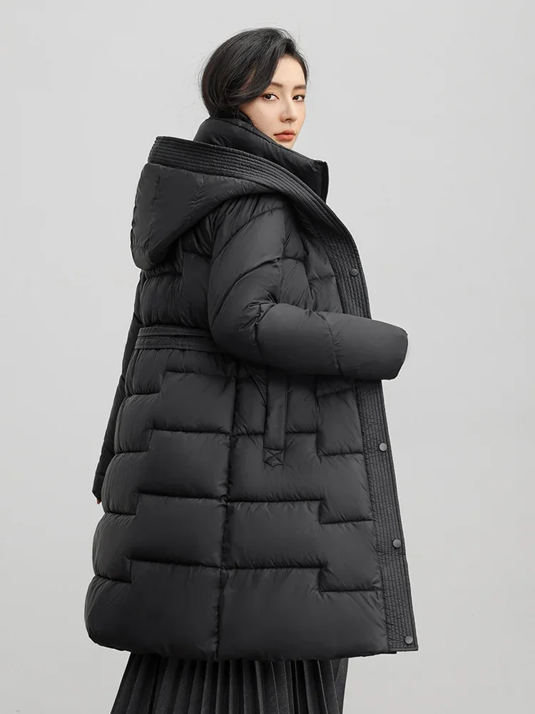 Vielleicht 2024 New Korean Snow Wear Winter Women Puffer Jacket Solid Hooded Long Parkas Thicken Warm Clothes Female Padded Coat