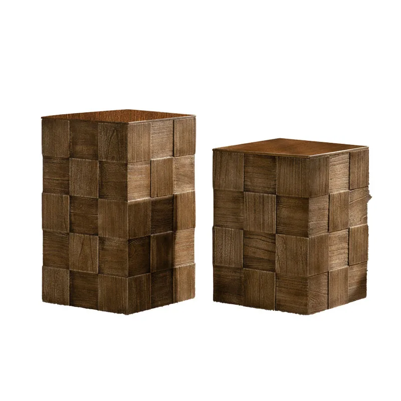 

American retro style solid wood coffee table wabi wind living room sofa side table hollow storage corner bed