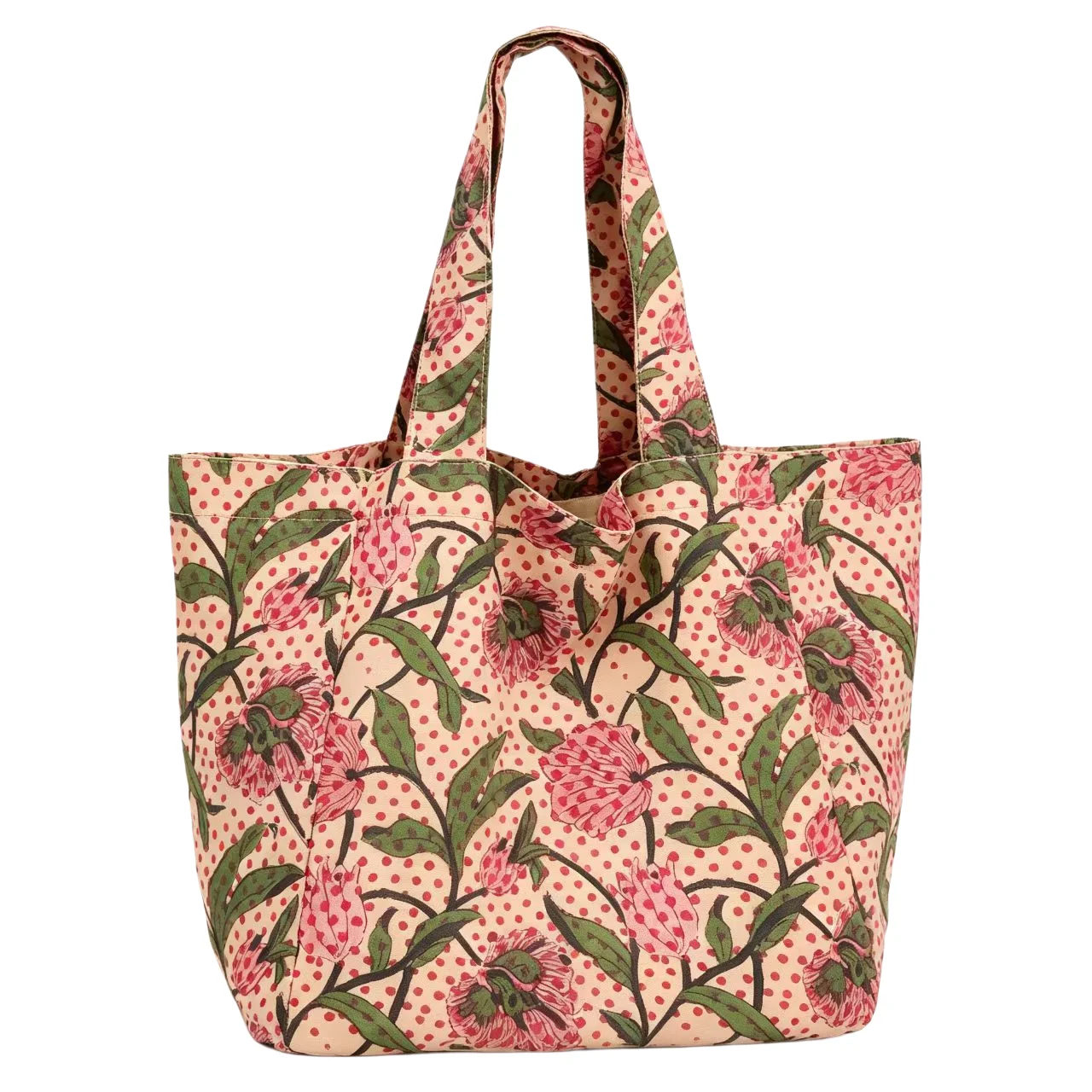 

Floral Print Canvas Tote Bag - Large Reusable Shopper Bag, Aesthetic Pink Flower Shoulder Bag for Women, Spacious Casual Tote fo