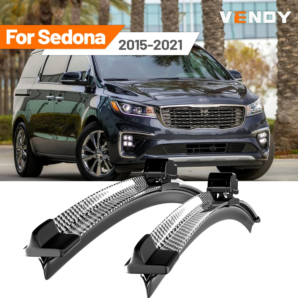 

For Kia Sedona 2015-2021 2016 2017 2018 2019 2020 2pcs Front Windshield Wiper Blades Windscreen Wipers Carbon Fibre & Black