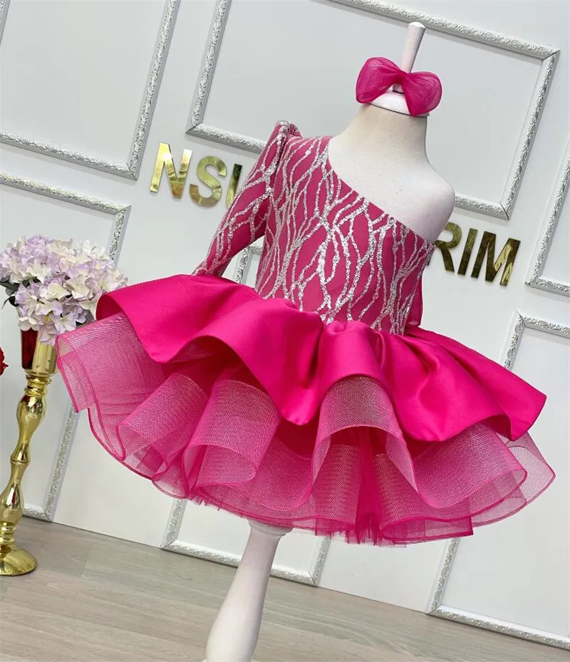 Bonito vestido de niña de satén rosa con purpurina, vestido de flores para niña, boda, dama de honor, vestidos de cumpleaños, primera comunión