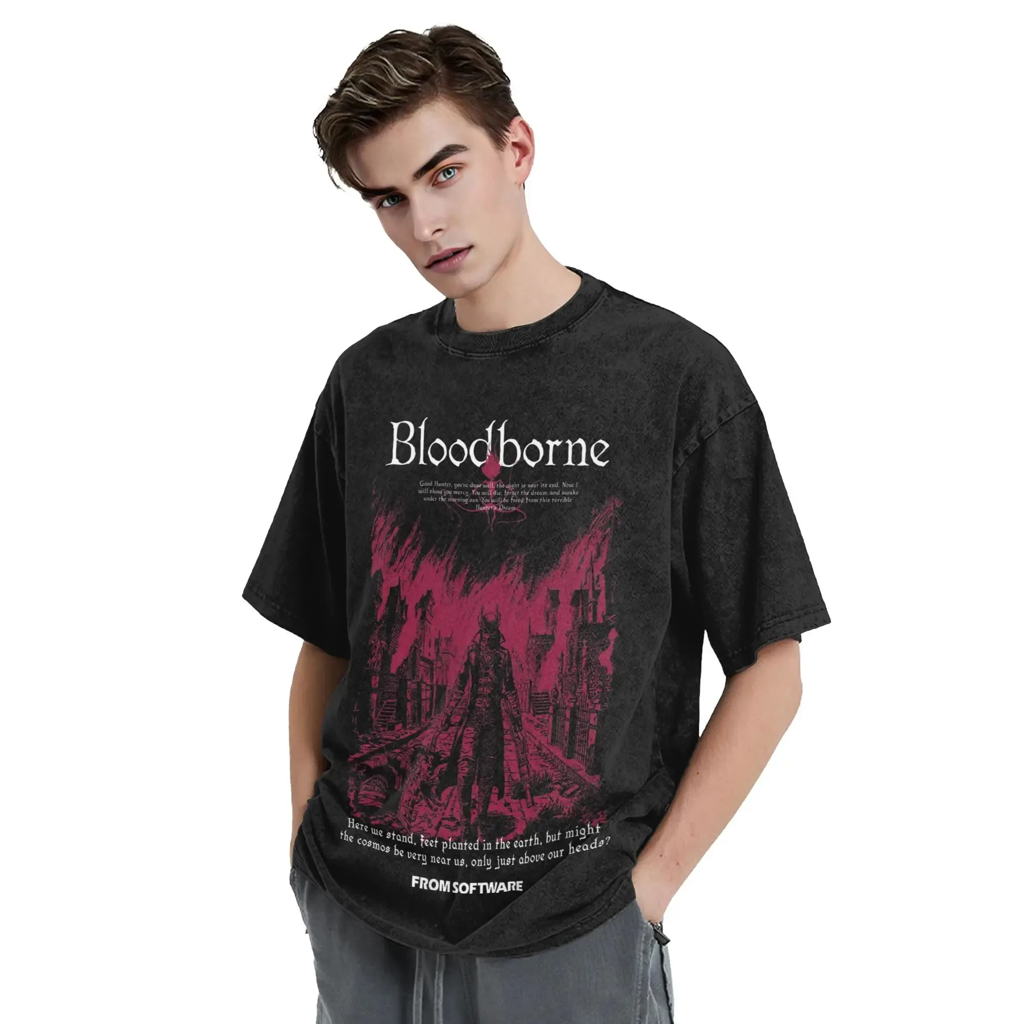 Bloodborne Darks Souls Washed Oversized Y2k T Shirts Streetwear Hip Hop Vintage Tees Men Women Cotton Street Graphic Clothing