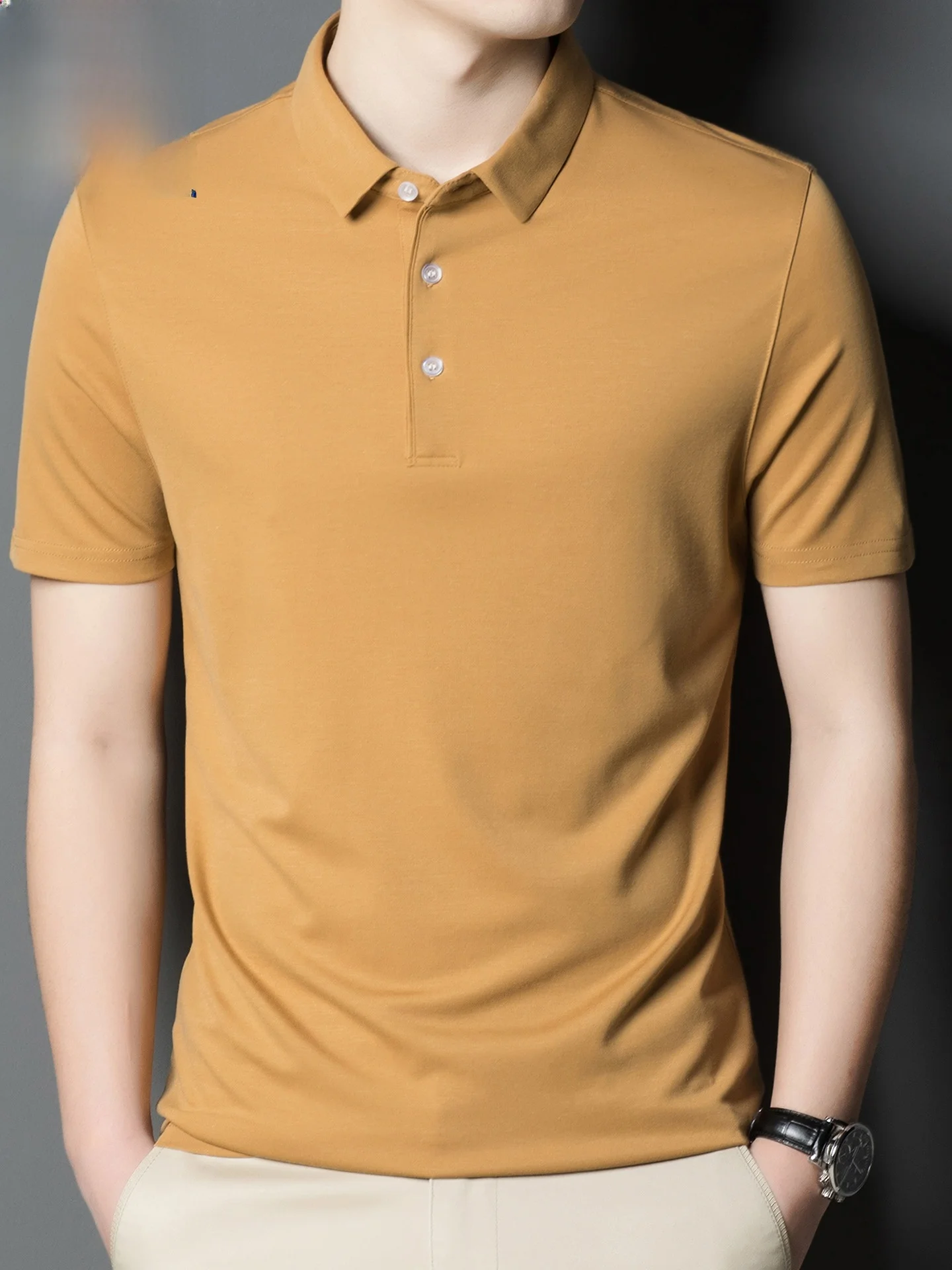 

Мужская летняя рубашка TUCANO из ледяного шелка с отложным воротником, однотонная, тонкая, современная, модная, городская