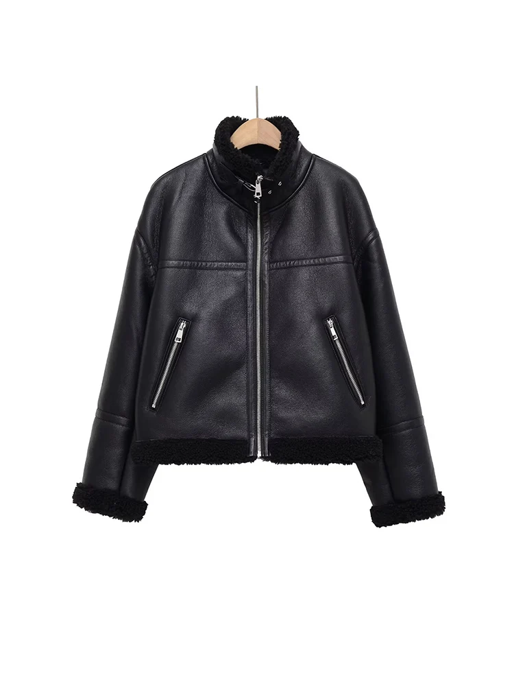 

Новая женская модная и универсальная элегантная простая однотонная двусторонняя флисовая куртка в европейском стиле