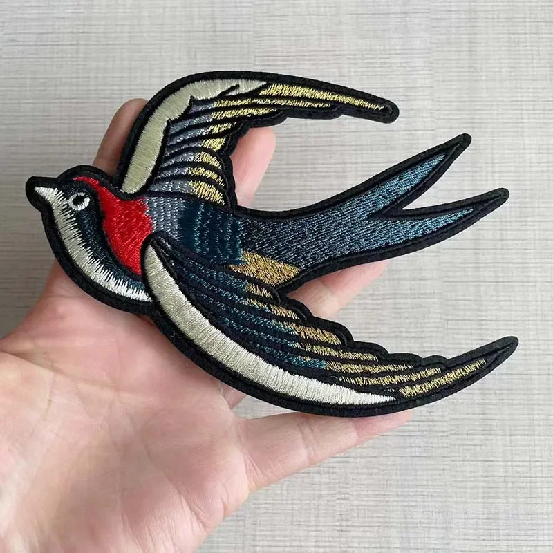 2PC/11*16CM Retro Swallow Fabric Embroidery Applique Iron On Patches,Bird Stickers Vetement Thermocollant For Dresses,Clothing