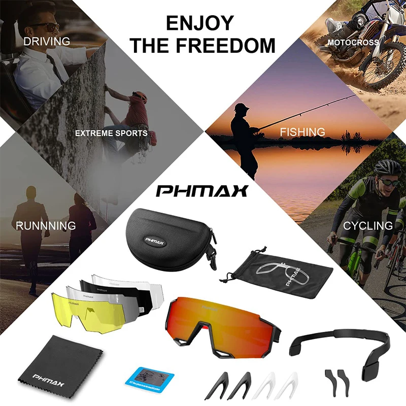 PHMAX-gafas de sol polarizadas para ciclismo para hombre, lentes fotocromáticas Anti-UV para bicicleta de carretera, gafas de visión nocturna